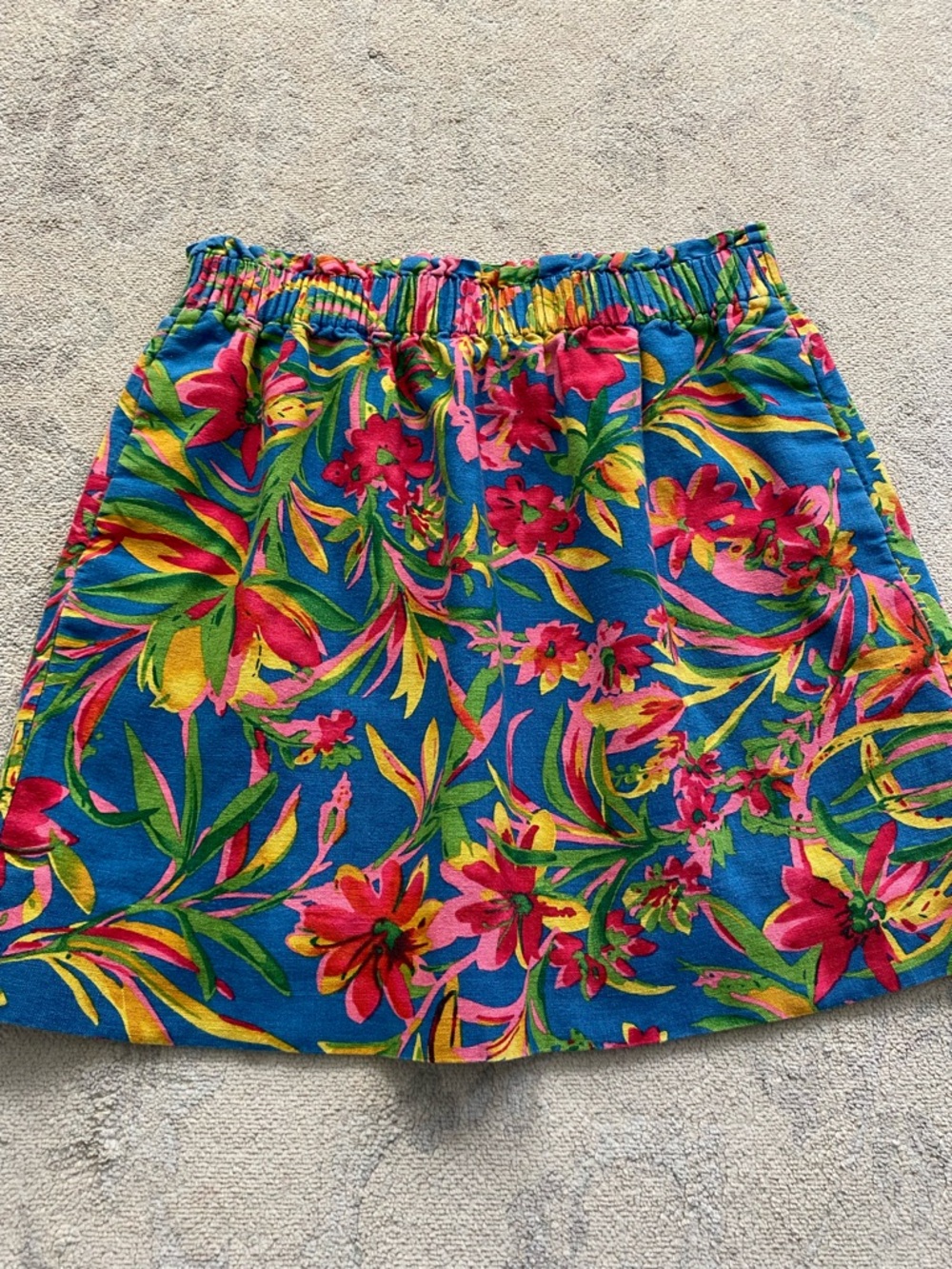 J. Crew Paperbag Skirt Tropical Floral Linen Cotton 4 Small Bold Colorful Pocket